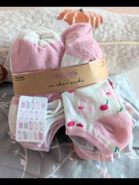 California Sunshine Cherry Bows Printed No-Show Girls' Socks (20 Pairs)